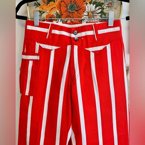 Vintage DEADSTOCK 70s Striped Bellbottom Flare Jeans, Americana, Clown Core - Picture 8 of 11